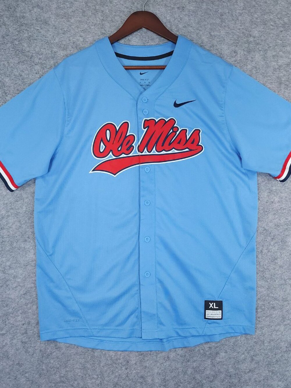 Nike Ole Miss Rebels NCAA Baseball Blue Dri Fit Stitched Replica Jersey XL